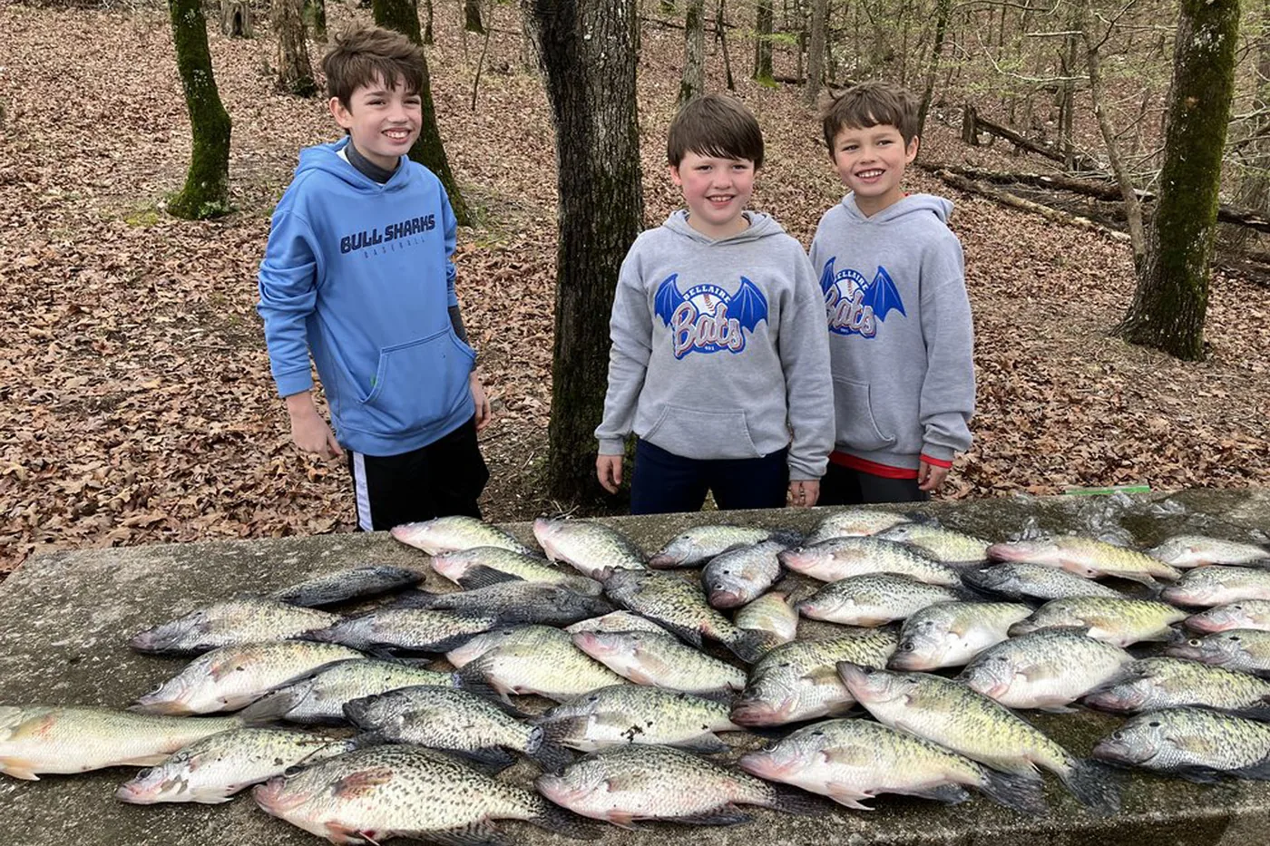 Kids with a big crappie catch from a guided trip on Broken Bow Lake