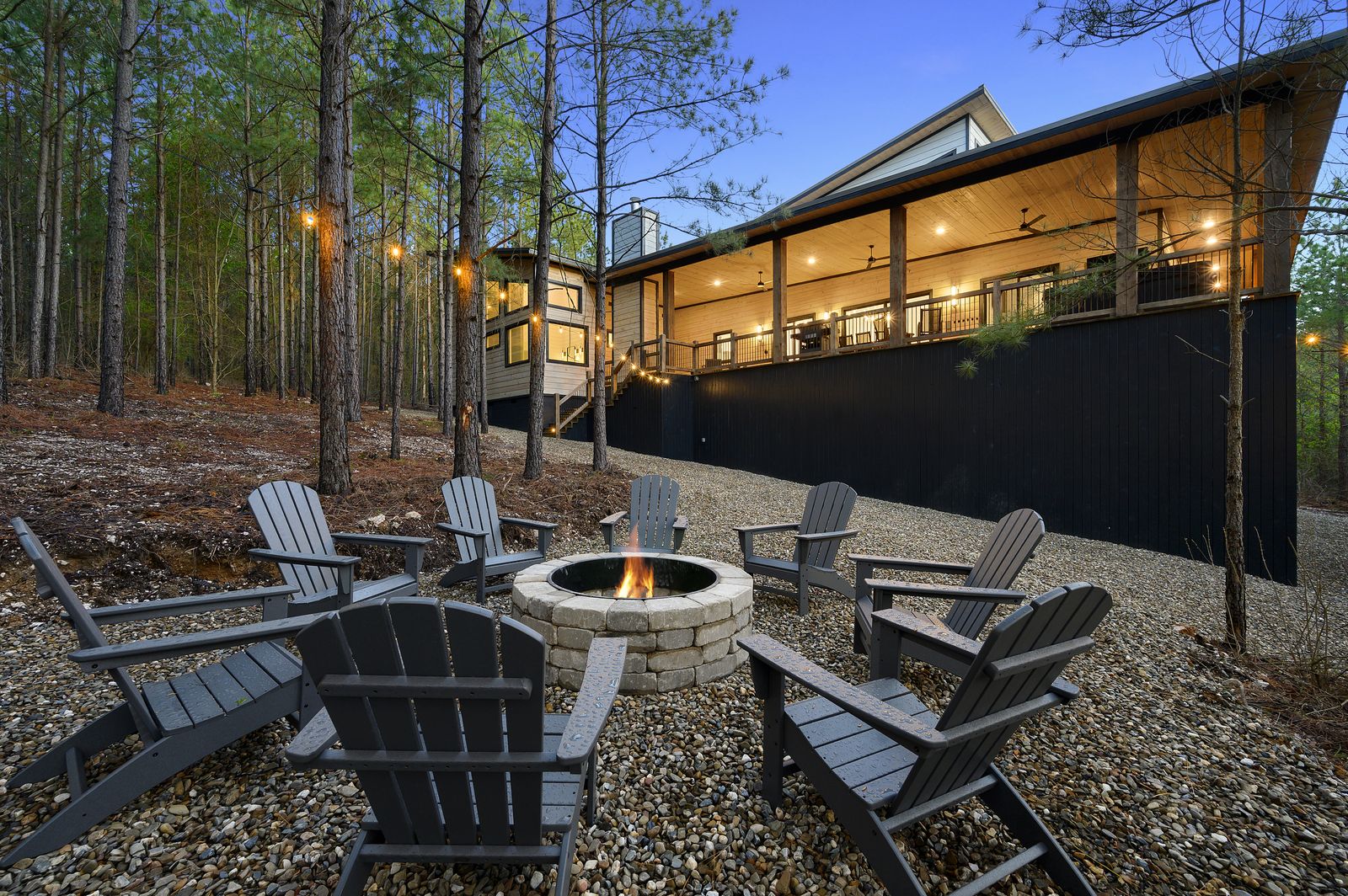 Interior of a luxury Broken Bow cabin with designer finishes and soaring ceilings
