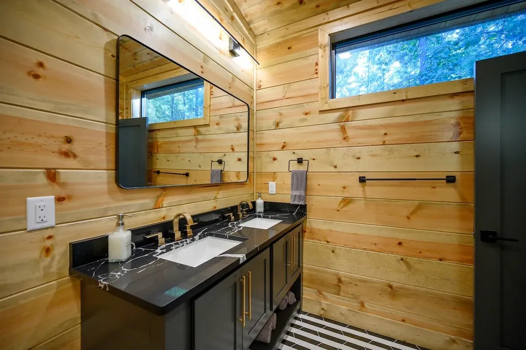 Full Bathroom 5 with double vanity and clerestory windows