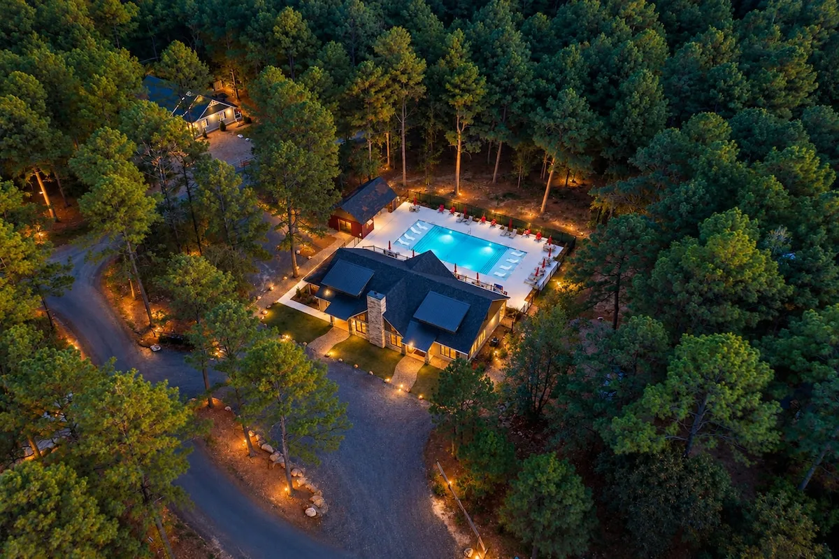 Three Creeks Reserve shared pool and clubhouse surrounded by woodland