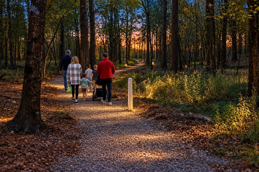 The Black-Beary — A softly lit forest path sets the scene for evening walks right outside the door.