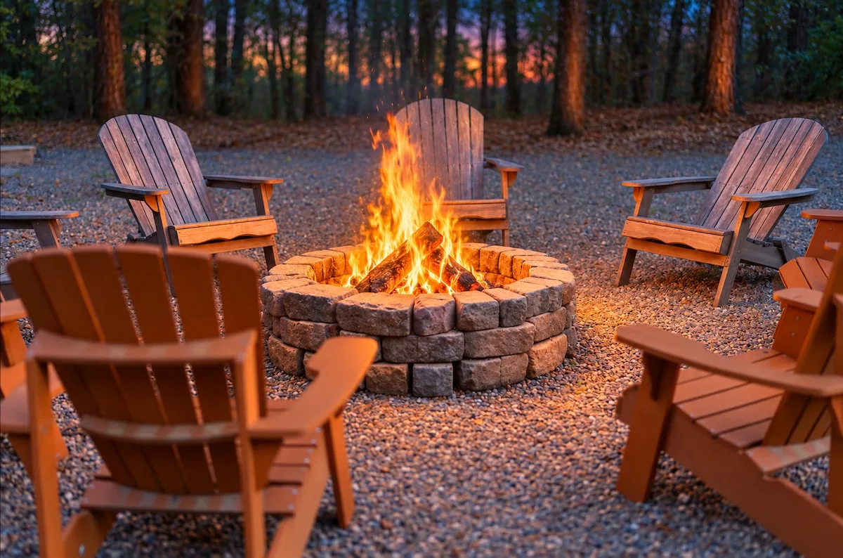 Private fire pit beneath the pines at Cami's Campout