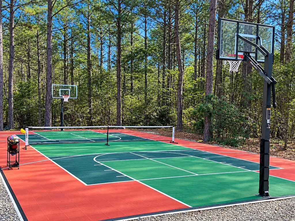 Private pickleball and basketball court at Cami's Campout