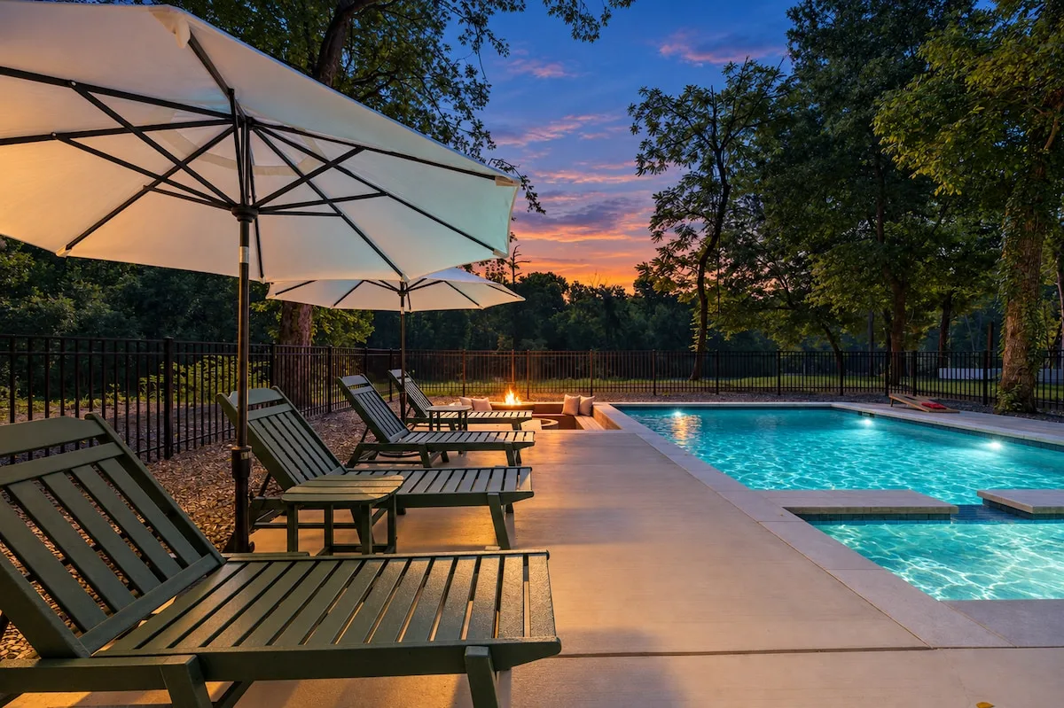 Clearwater private pool above the Mountain Fork River at twilight