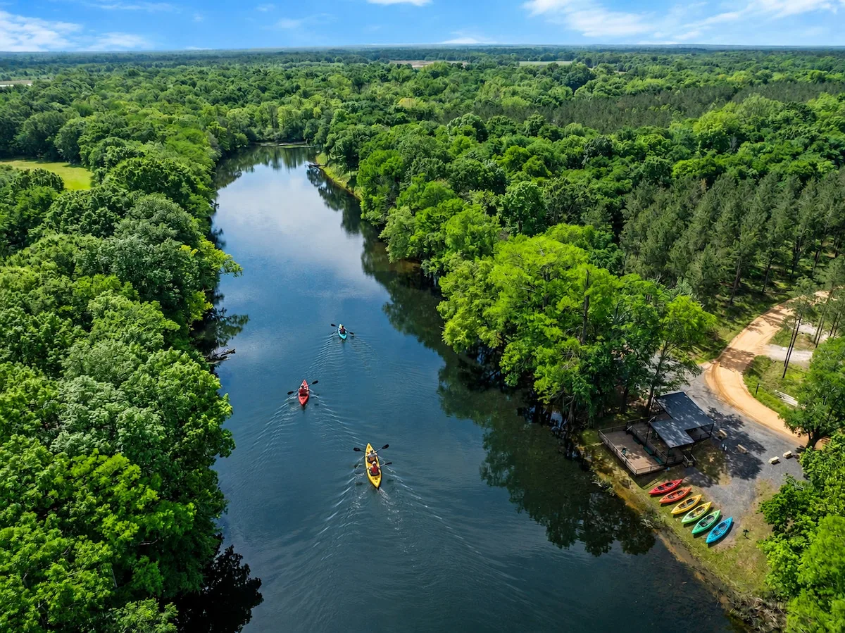 Aerial view of the Mountain Fork River beside Clearwater