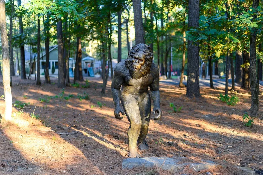 Dolce Far Nient — Bigfoot statue · wooded grounds