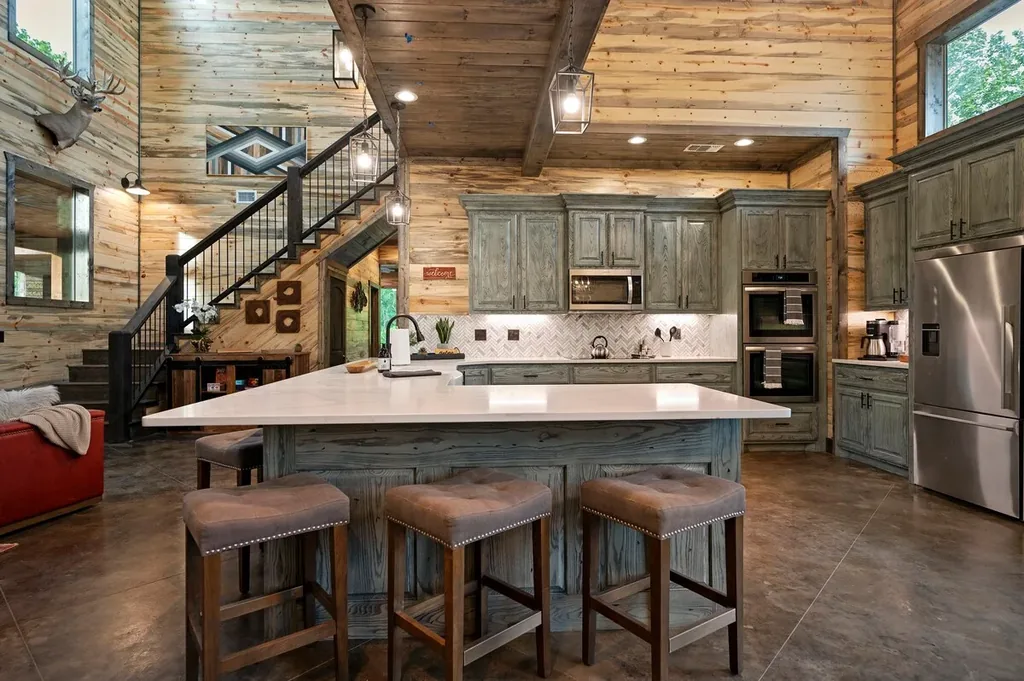 Full kitchen with large island and breakfast seating