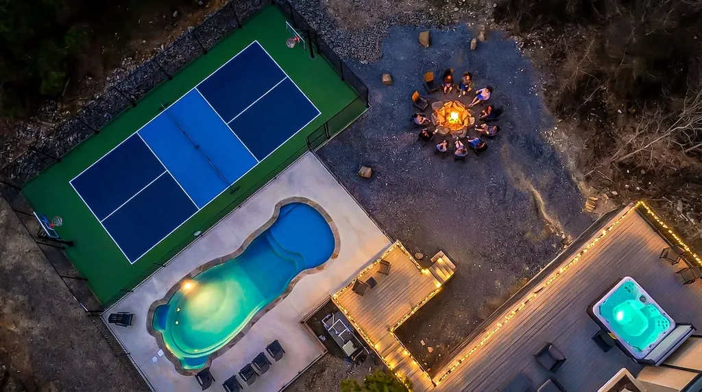 The Jade pool sport court aerial at Imperial Jade in Broken Bow