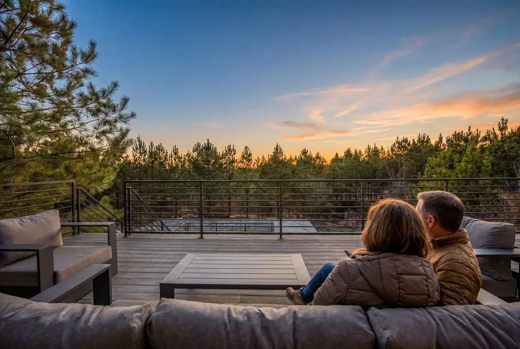 Couple watching the sunset from The Jade's upper deck