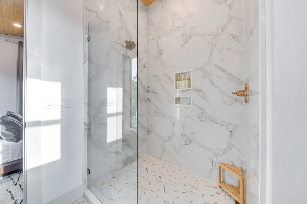 Full Bathroom 2 marble walk-in shower