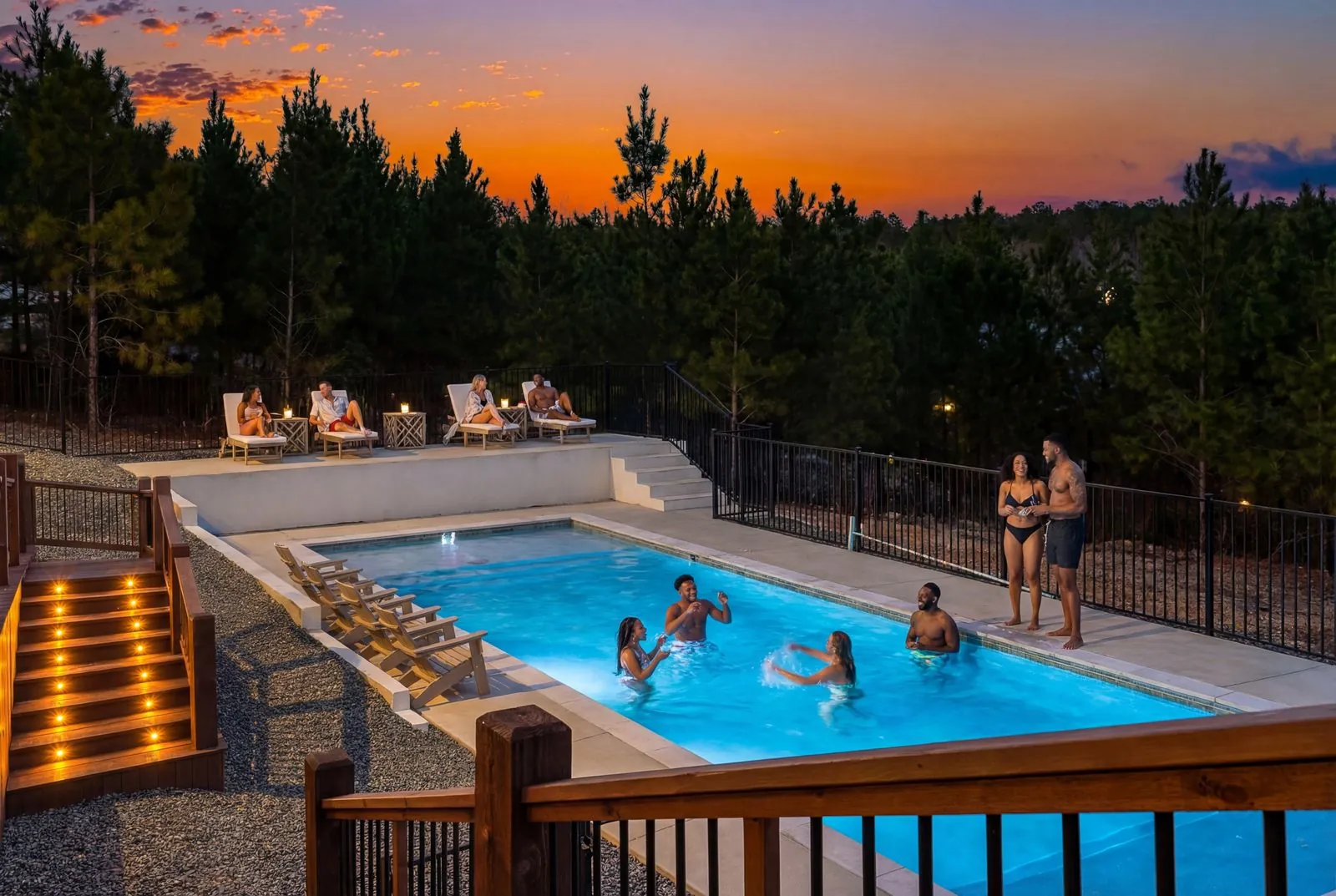 The Malibu luxury cabin in Broken Bow with private heated pool and multi-level deck