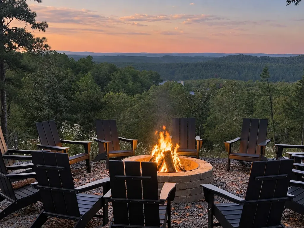 Sanctuary at the Summit — Watch the sun set over miles of forested hills from the private fire pit, ringed with Adirondack chairs for the whole group.